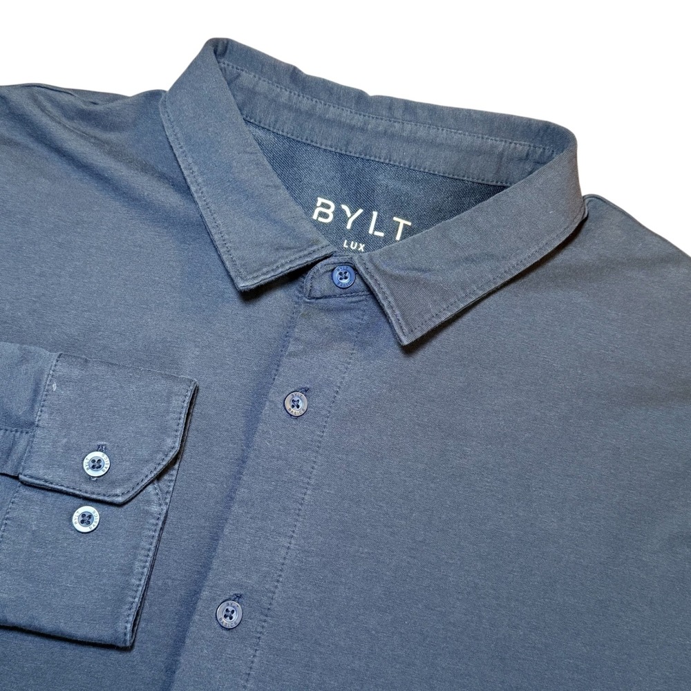 BYLT Lux Long Sleeve Button Down Shirt Mens XL Black Stretch Casual Office